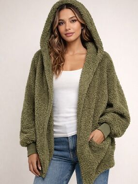 Cozy Olive Sherpa Hooded Jacket